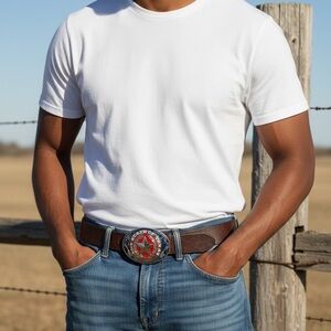 TEXAS The Lone Star State Red Blue Silver Color Commemorative Belt Buckle